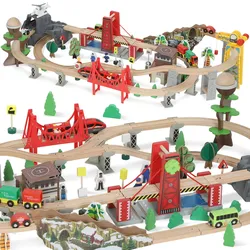 100 Stücke Holzeisenbahn-Set Buchenholz Kunststoff Naturholz