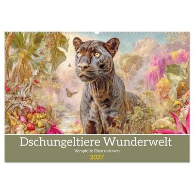Dschungeltiere Wunderwelt - Verspielte Illustrationen (Wandkalender 2027 DIN A2 quer), CALVENDO Monatskalender