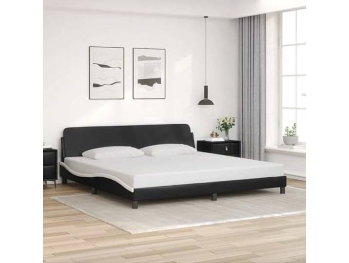 Kunstleder mit Kopfteil Schlafzimmer Bettgestell Dover Schwarz 200 x 200 cm Bettgestell Dover Schwarz Weiß 200x200 cm Kunstleder mit Kopfteil Stabilem Lattenrost und Wellenförmigem Design