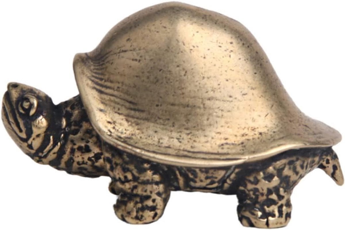 Goudkleurig Schildpad Beeldje - Bronzen Ornament voor Bureau Decoratie - Lengte: 4.2 cm