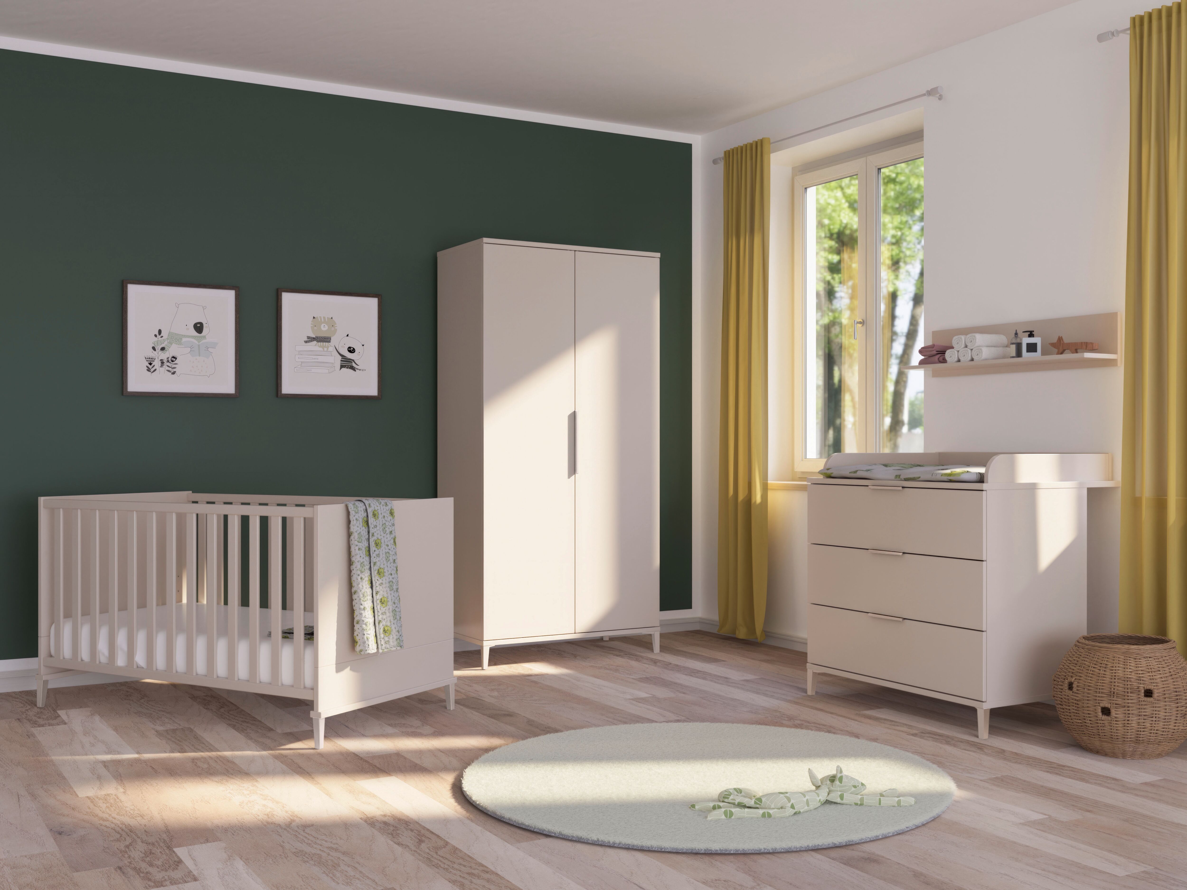 Babybett YUNY BY PAIDI "SISTER LOU in Beige", beige (cashmere, beige), H:82cm L:147cm T:78cm, Holzwerkstoff, Babybetten, Babybett, Gitterbett höhenverstellbar, Kinderbett