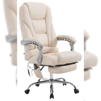 Décoshop26 - Ergonomischer Bürostuhl mit Massagefunktion ausziehbarer Fußstütze cremefarbenem PVC und Metallarmlehnen 10_0006967 10_0006967