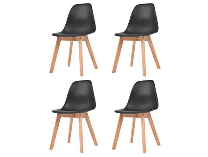 HEFZGDB 4 Esszimmerstühle Schwarz Kunststoff mit Massivholzbeinen - Ergonomischer Komfortstuhl mit Schmutz abweisender Oberfläche, Modernes Design für Küche und Essbereich,