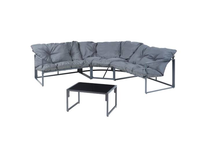 casa.pro Gartenmöbel-Set 4 Tlg. Karg, Dunkelgrau, Metall, Kunststoff, Glas, 4-teilig, rechteckig, Gartenmöbel, Gartengarnituren, Gartenmöbel-Set