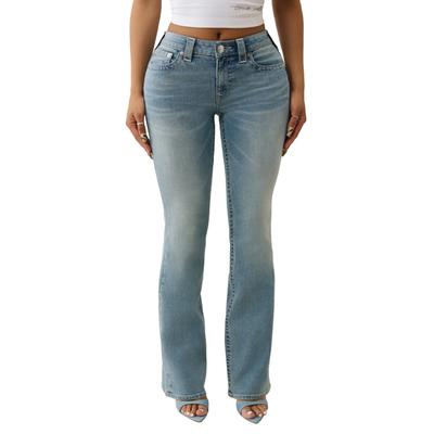Bootcut-Jeans TRUE RELIGION "BECCA MR BOOTCUT", Damen, Gr. 32, N-Gr, blau (peak spot), Denim/Jeans, Obermaterial: 66% Baumwolle, 29% Polyester, 3% Viskose, 2% Elasthan, leichte Abriebeffekte, bootcut fit lang, Jeans, Baumwolle, bootcut fit