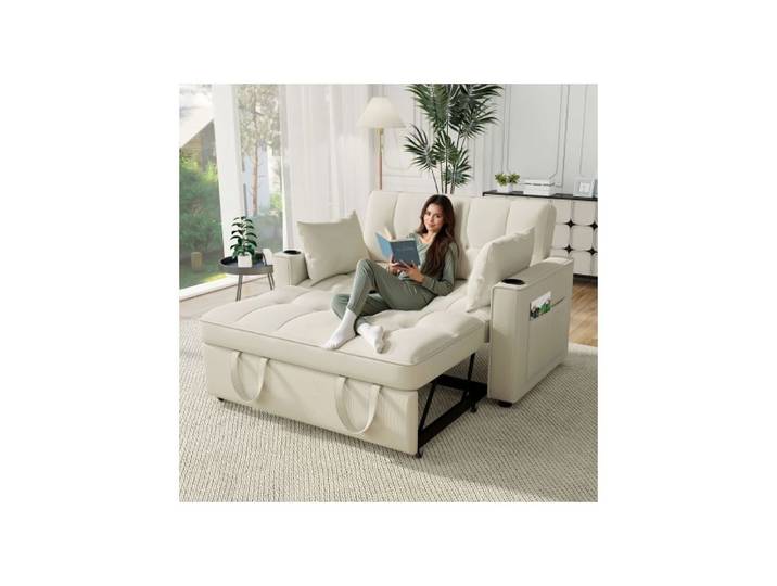 ®TONLRGY Canapé-lit pliant multifonctionnel avec porte-gobelet et oreillers adapté au salon beige