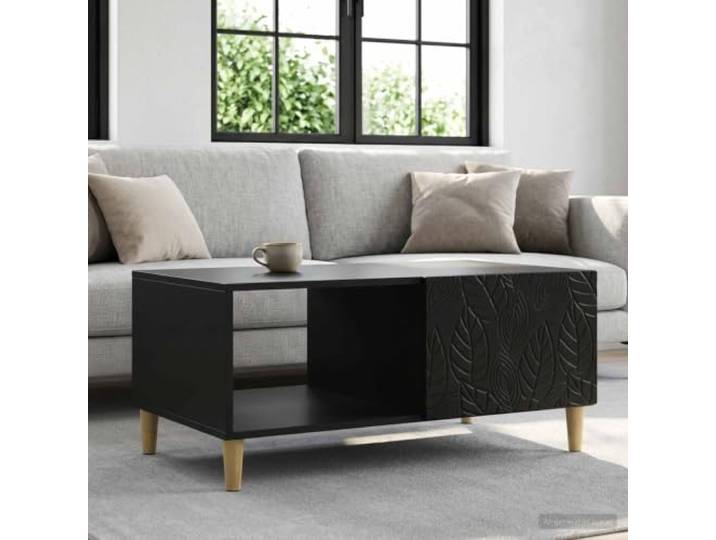Couchtisch Schwarz 90 x 50 x 40 cm Holzwerkstoff mit Eukalyptus Beinen Rechteckige Form, unteres Regal für Stauraum, pflegeleichte Oberfläche, einfacher Zusammenbau, robuste Konstruktion