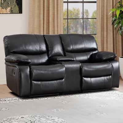 EBELLO Faux Leather Manual Reclining Loveseat 2-Seater Recliner Sofa with Center Console Cup Holders & Storage for Living Room