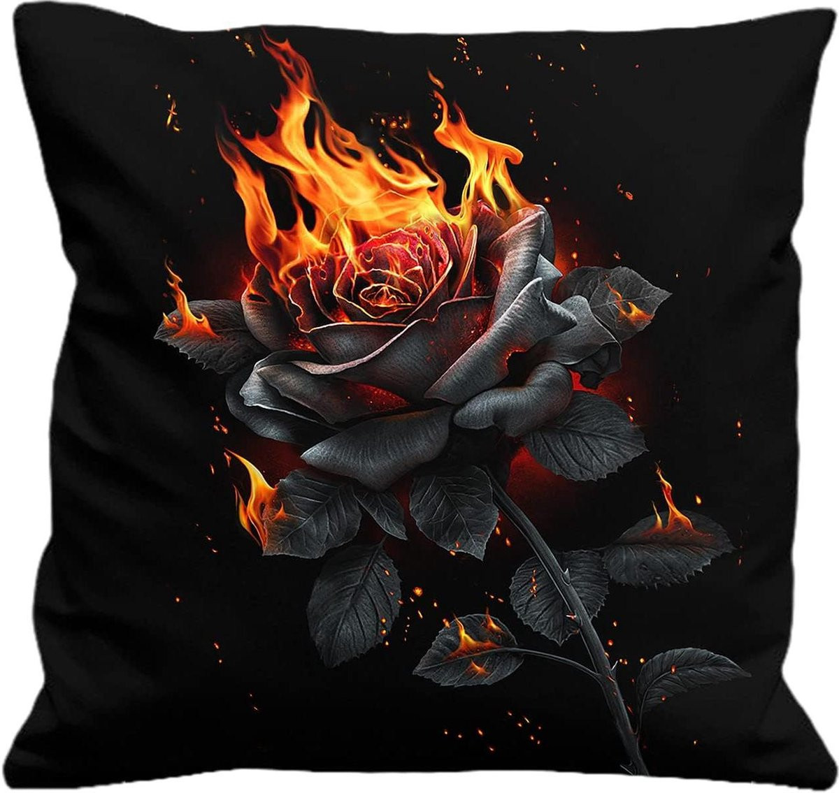 Decoratief katoenen sierkussen met bedrukte flamenco roos, meerkleurig