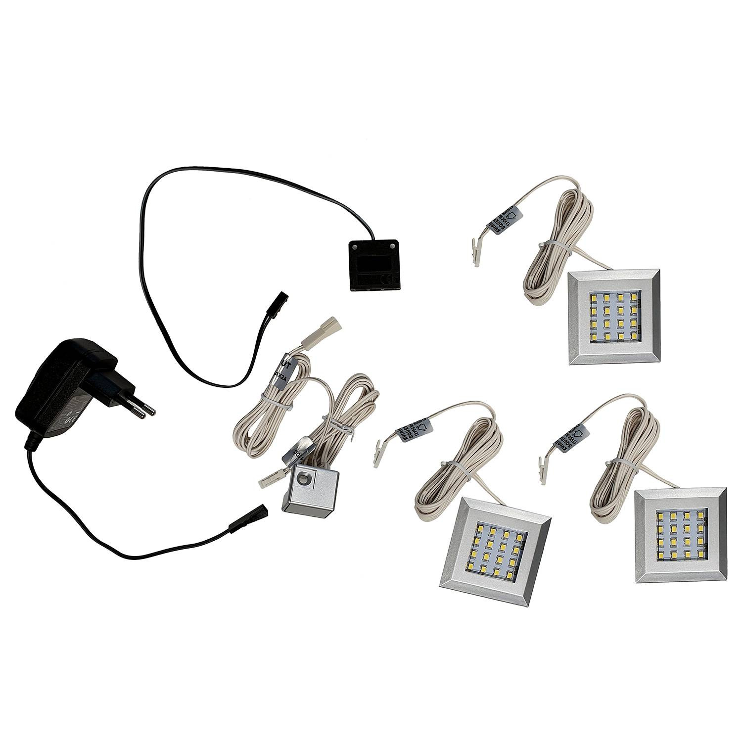 home24 LED-inbouwverlichting set van 3, zilver, vierkant