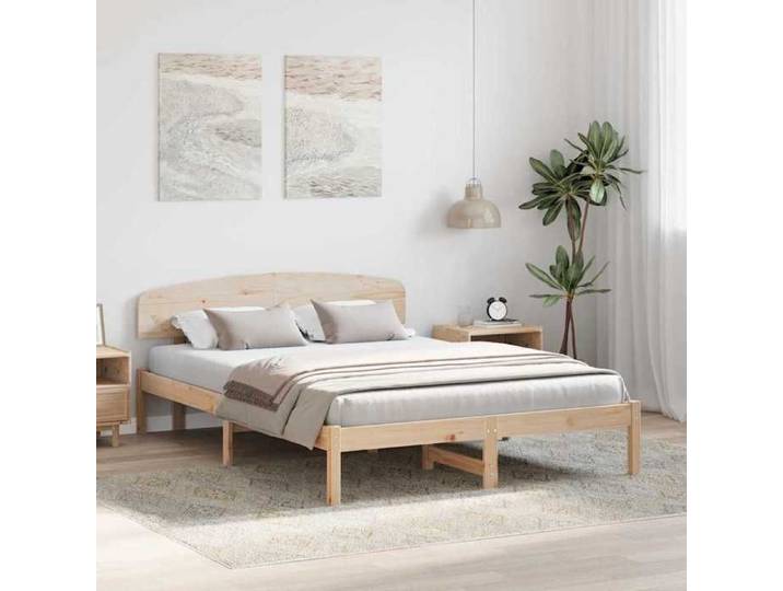 Cadre de lit en pin massif - WIENS - 160x200 cm - Naturel - Pin massif - Cadre à lattes - Tête de lit incluse