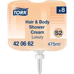 Tork luxuriöse 3‐in‐1 Hair & Body Mini-Duschcreme S2, Argan-Vanille-Duft, 8 × 47...