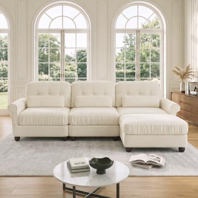 Unbranded "98"" Chenille 3-Seater Modular Sofa, Rolled Arms and Tufted Back Couch with Lumbar Pillows"