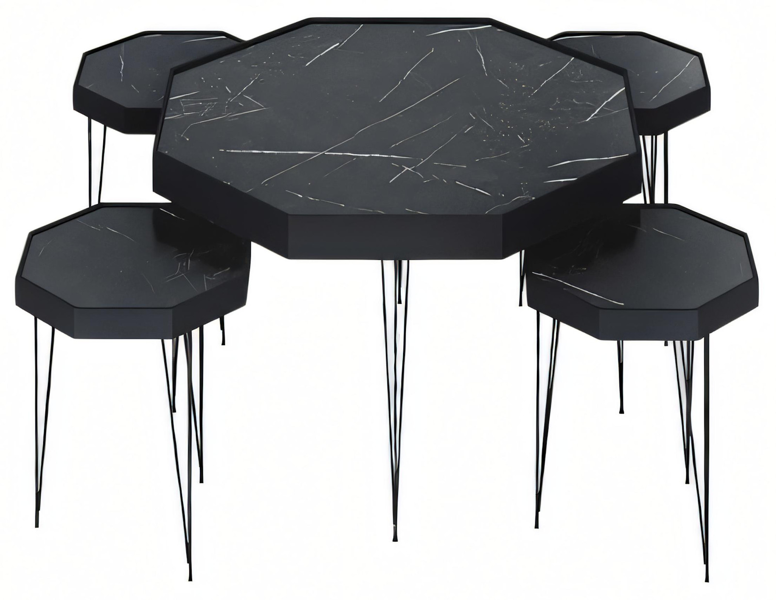Moderne en stijlvolle zwarte houten salontafel met bijzettafels