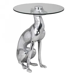Windhund Skulptur Deko Beistelltisch, Aluminium/Glas - Handgefertigt, Einzigartig. 40x40x50 cm | Kadima Design