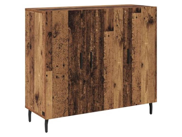 TEKGHUT Sideboard Altholz 90 x 34 x 80 cm Holzwerkstoff Rechteckige Form, schwarze Akzente, mattschwarze Stangengriffe, Scharniertüren, Stauraum