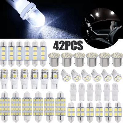 Inspire Curations 42 Piece LED Car Interior Light Kit 6000K T10 LED Bulbs For Interior & License Plate Lighting 42pcs