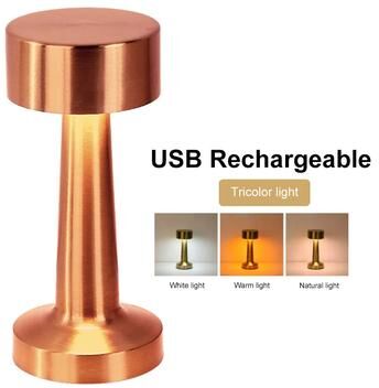 Smart Shopping Spot Modern Rechargeable Table Lamp Touch Control LED Metal Bedside Night Light With 3 Color Modes bronze