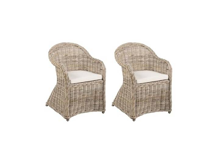 Beliani Gartensessel mit hoher Lehne Rattan natürlich 2er Set Auflagen beige Susua II