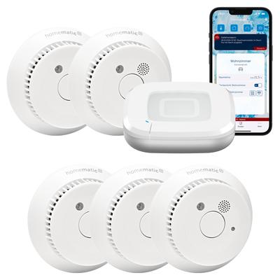 HOMEMATIC IP Smart-Home-Zubehör "Starter Set Rauchwarnmelder - Rauchmelder 5 Räume", weiß, B:31cm H:12cm T:37cm, Smart-Home-Stationen