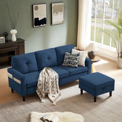 Pingliang Home "79.14"" L Shaped Sofa with Storage Ottoman and Storage Pockets"