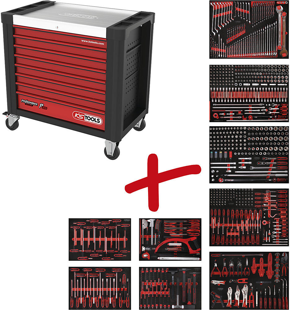 PERFORMANCEplus Werkstattwagen P30, mit 706 Werkzeugen, 7 Schubladen KS Tools