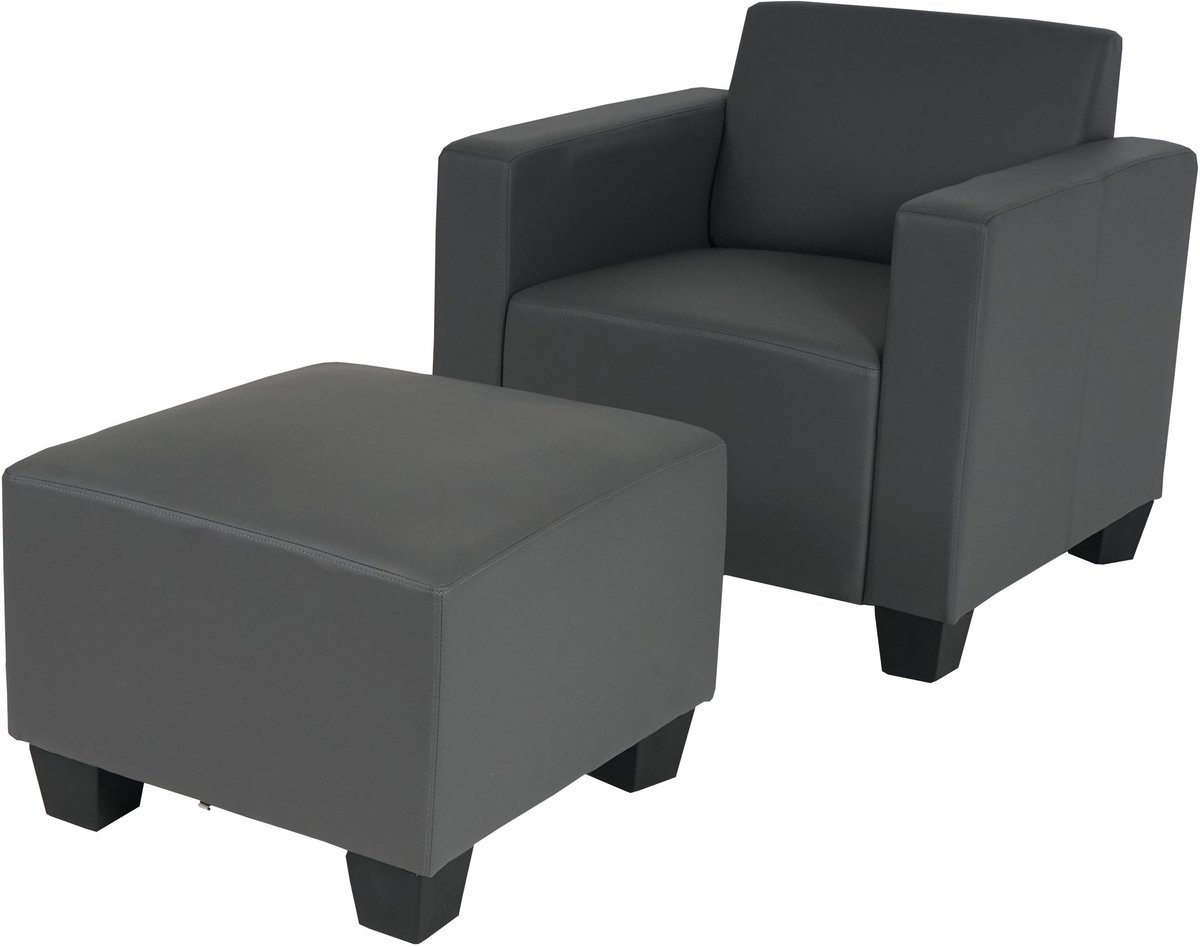 MCW Modulaire Loungefauteuil Lyon met voetenbank, kunstleer, donkergrijs