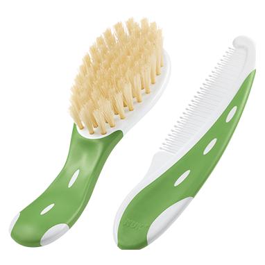 NUK Babybürste mit Kamm, Bürste aus 100% Naturhaar, Kamm mit abgerundeten Spitzen, grün (20327819)