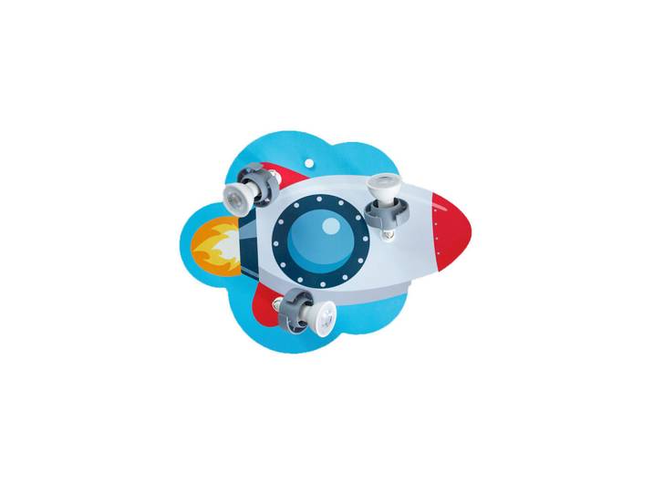 Kinderdeckenleuchte Rakete, Grau, Rot, Holz, 30x20x30 cm, Lampen & Leuchten, Innenbeleuchtung, Kinderzimmerlampen, Kinderdeckenleuchten