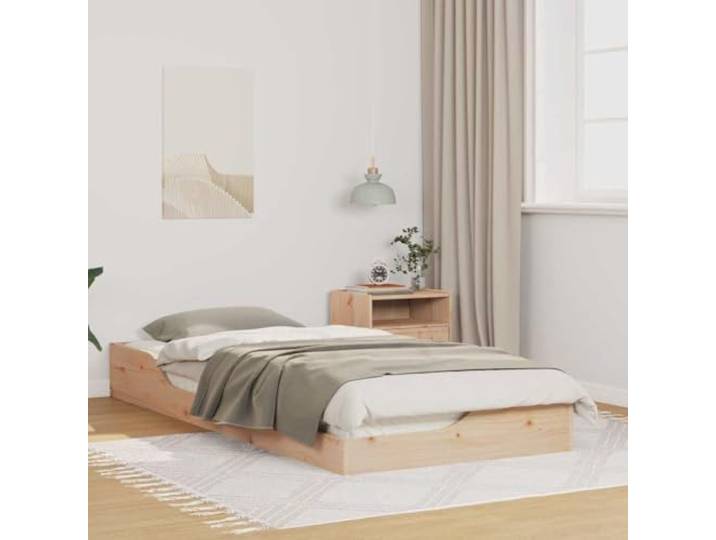 Massives Kiefernholz Plattformbettrahmen Modernes Minimalistisches Design Bettrahmen Braun 100 x 210 cm Massives Kiefernholz Bettgestell mit Nachttisch und Schubladen, Stabiler Plattformbettrahmen
