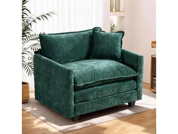 SoarFlash Grüner Chenille-Sessel mit Doppelkissen und Armlehnen Tejido suave, resistente y transpirable, con cojines y brazos. Ideal salón, dormitorio y apartamento.
