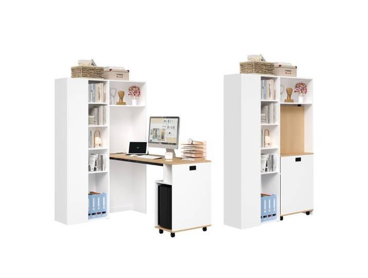 Bureau avec étagères Bibliothèque et bureau 2-en-1 avec prise électrique et port USB étagères réglables dispositif anti-basculement