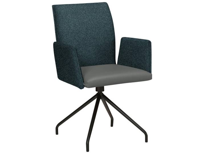 Moderano Armlehnstuhl, Graublau, Metall, Textil, rund, 60x91x60 cm, Stoffauswahl, Typenauswahl, Sitzfläche 360° drehbar, Esszimmer, Stuhl, Polsterstühle