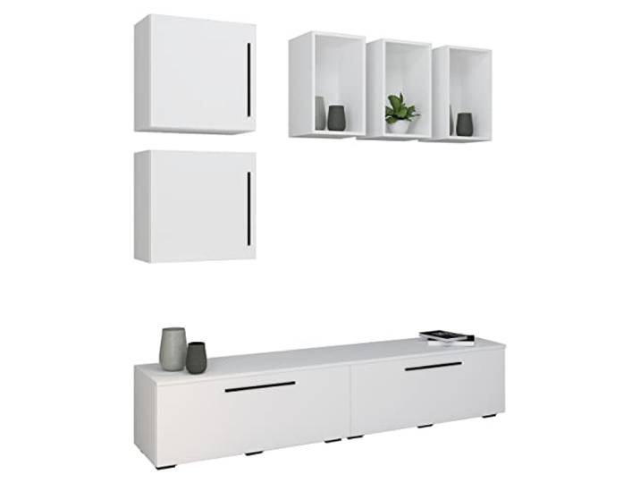 VCM TV-Möbel Weiß 190x40x200 cm 4 Türen 9 Fächer Wohnwand Holzwerkstoff Kabelführung für ordentliche Optik - Für Wohnzimmer und Mediaraum - für Familien - Holzwerkstoff, stabile Metallgriffe
