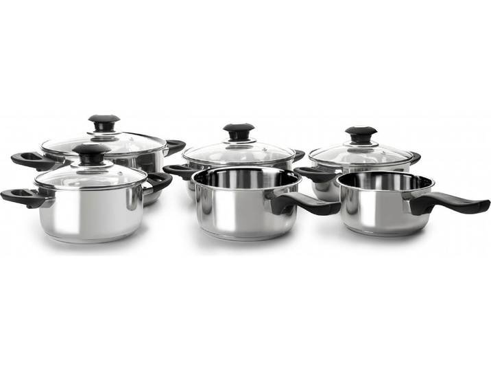 Topf-Set Ibili Optima ((6 Stück) 14 cm/16 cm/18 cm/20 cm/22 cm , silber (silberfarben), 4 l, Töpfe, Topf-Set, Kochgeschirr-Set, 6-teilig (4 Töpfe und 2 Kasserollen)