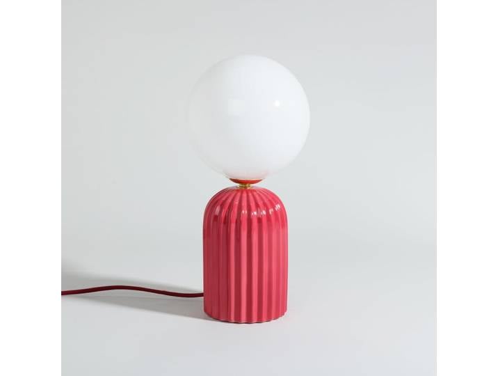 Rosa Keramiklampe mit weißem Glas, Höhe 31 cm