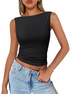 Lush Living Finds Slim Fit Sleeveless Tank Top For Women Trendy Summer Crop Vests black s