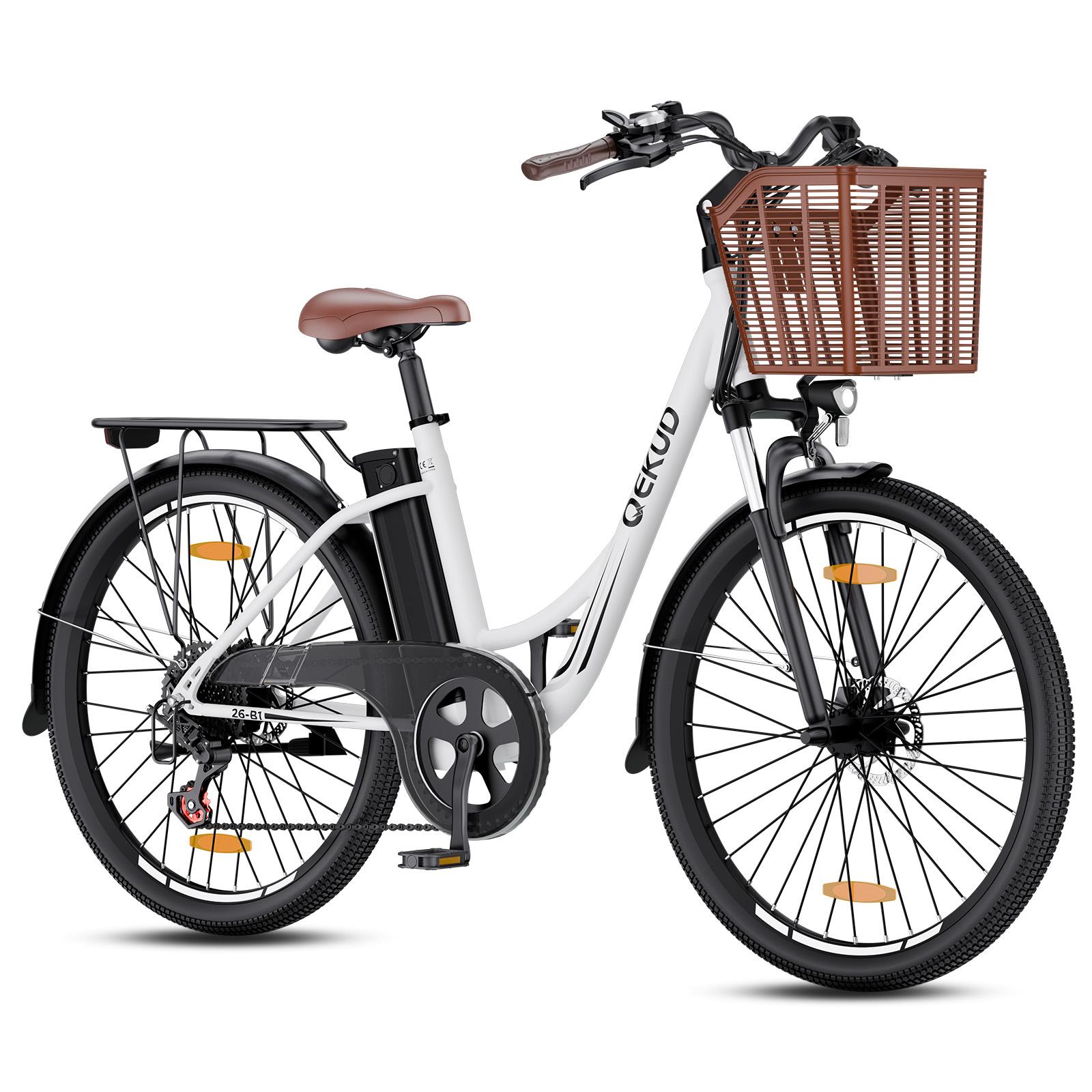 Qekud 26-B1 E-Bike Elektrisches Citybike - 250W Motor, 36V 13,5Ah Akku, 80km Reichweite, 7-Gang Shimano, LCD-Display - Weiß