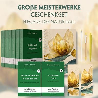 Große Meisterwerke Geschenkset - 8 Bücher (Softcover+ Audio-Online) + Eleganz der Natur Schreibset Basics, Set von Jane Austen,Charles Dickens,Lewis