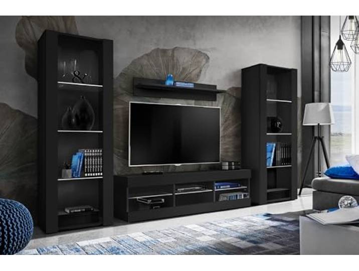 Komodee Wohnwand TV Tivoli Grande Schwarz/Schwarz 250x159x35 cm Wohnwand Tivoli Grande, Schwarz/Schwarz, Breite 250cm x Höhe 159cm x Tiefe 35cm, ohne LED , für Wohnzimmer