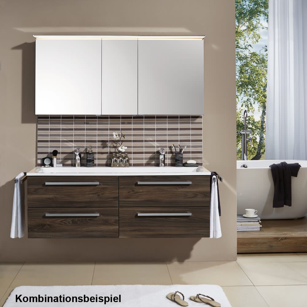 Puris Star Line Glas Möbel-Doppelwaschtisch 140 cm, Badkeramik, WGS924D82, optiwhite