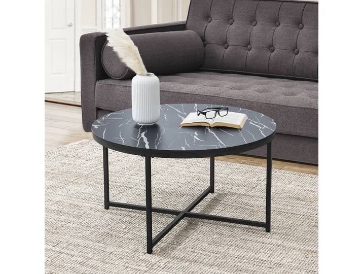 Couchtisch Uppvidinge Beistelltisch 45x80cm Wohnzimmertisch rund Marmor / Schwarz