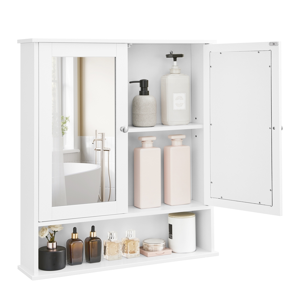 VASAGLE Spiegelschrank mit offenem Fach Wandmontage weiß LHC012W01