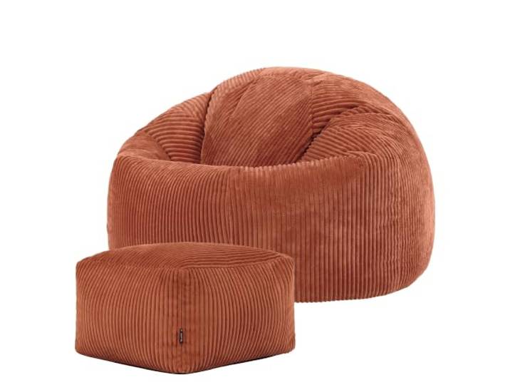 icon Kingston Sitzsack Cord und Hocker mit Füllung, Terakotta In Deutschland Hergestellt, Sitzsack Erwachsene, Weicher Cordstoff, Sitzsack Sessel für Wohnzimmer und Schlafzimmer