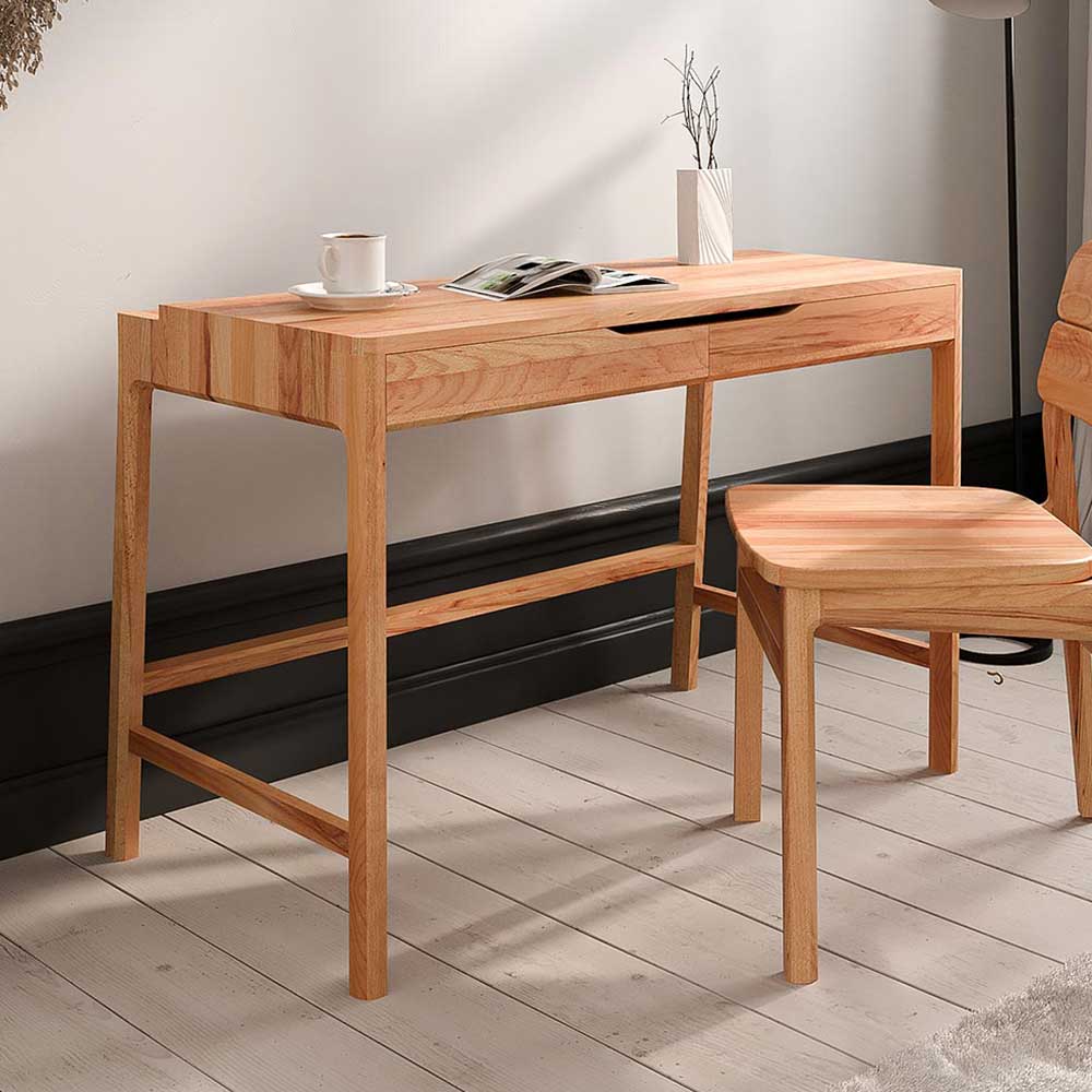 Pharao24.de Schreibtisch Holztisch aus Kernbuche Massivholz mit zwei Schubladen