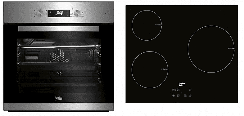 Pack Horno + Placa - Beko BBSE12340XD, Multifunción, 72 l, Inducción, 3 zonas, 59 cm, Negro