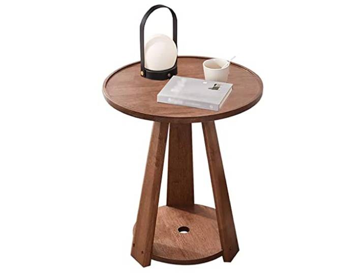 OIFAODAO Runde Tische， 2-stöckiger rustikaler Vintage-Beistelltisch for Schlafzimmer(Walnut,40 cm)