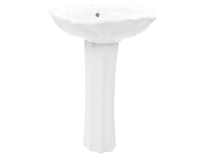 KQMNWMR Freistehendes Waschbecken mit Säule, Keramik Weiß, 58x51 cm Passend für Badezimmer und Gäste-WC: Robuste Standsäule verdeckt Rohre elegant, inklusive Überlauf und Hahnlochbohrung.