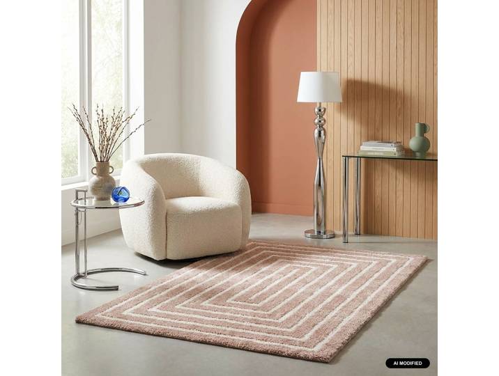 Tapis Intérieur Motif Rectangle Rose Et Crème - Lia 200 X 290 Cm