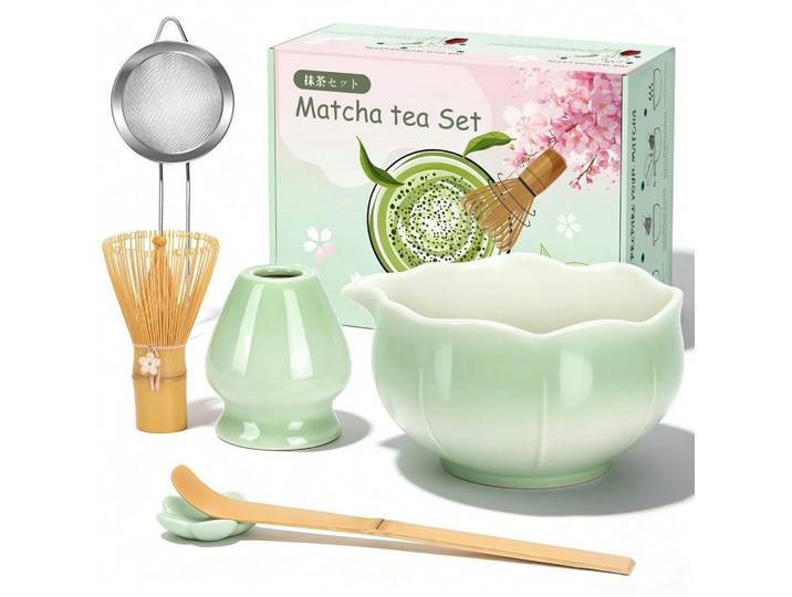 Matcha Besen Set 6-teiliges Set Grün, Keramik, 13.5x19.4x13.5 cm, Geschirr, Kannen & Karaffen, Kaffeezubehör & Teezubehör